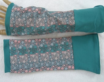 Pulse warmers, cuffs, patchwork, petrol, pink, turquoise, dots, dots, double-layered