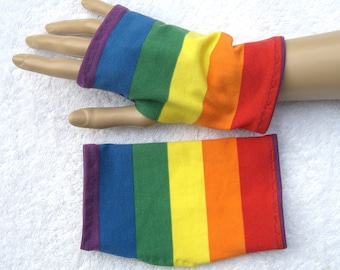 Rainbow, LGBT, organic jersey, neurodermatitis, eczema, sun protection, light cuffs, thumb hole, fingerless gloves, colorful