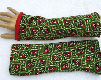 Calentadores de muñeca Caperucita Roja, puños, Caperucita Roja, verde, rojo, cuento de hadas, doble capa, jersey orgánico, algodón