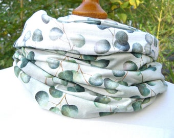 Eucalyptus organic colorful mint white muslin OekoTex jersey, loop, scarf, double layer, green, light green, leaves