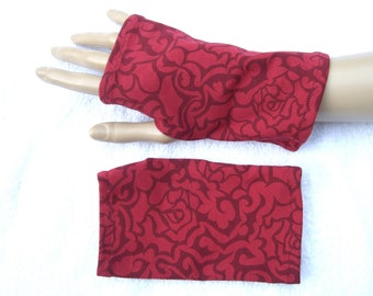 Gothic Roses Bio Jersey, neurodermatitis, eczema, sun protection, summer cuffs, black, red, light cuffs, thumb hole, fingerless gloves