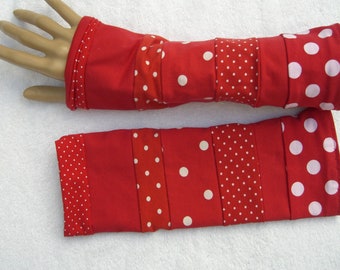 Patchwork cuffs Arm warmer pulse warmer long red white dot dots dots polka dots fly agaric double layer