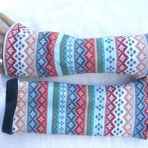 Pulse warmer, cuffs, double sewn, Norwegian style, lace pattern, inside cuddly sweat, patchwork variant