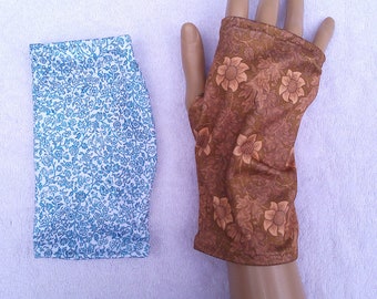 William Morris, Art Nouveau, Sport Lycra, neurodermatitis, eczema, light cuffs, thumb hole, fingerless gloves, summer cuffs fritilary