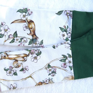 Patchwork, squirrel, apple blossoms, cuffs, wrist warmers, green, old pink, white, double-layered