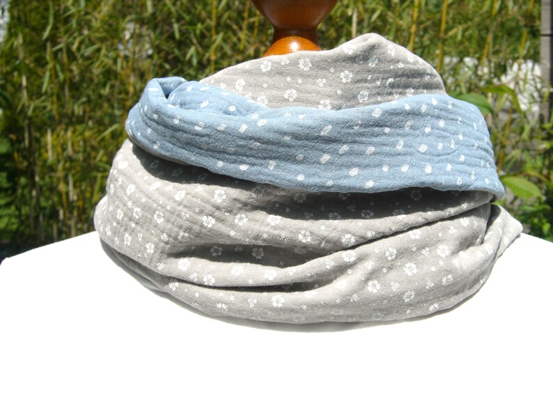 Floral dots sand light blue loop muslin Oeko Tex 100, dots, beige, blue, scarf, summer image 5