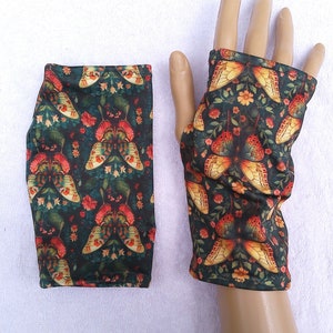 William Morris, Art Nouveau, Sport Lycra, neurodermatitis, eczema, light cuffs, thumb hole, fingerless gloves, summer cuffs butterfly image 1