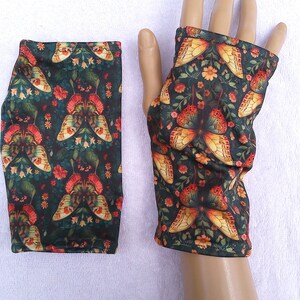 William Morris, Art Nouveau, Sport Lycra, neurodermatitis, eczema, light cuffs, thumb hole, fingerless gloves, summer cuffs butterfly image 4