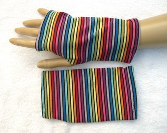 Rainbow, LGBT, knit OekoTex jersey, neurodermatitis, eczema, sun protection, light cuffs, thumb hole, fingerless gloves, colorful