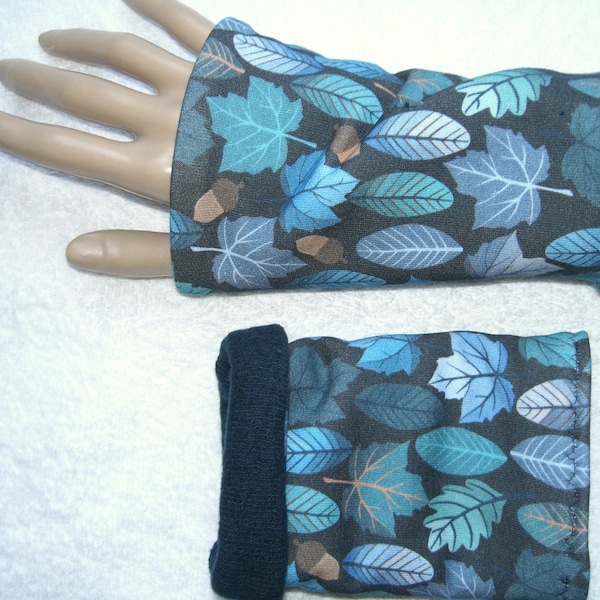 Laub blauStulpen, fingerlose Handschuhe, innen Bio Sweat mit Wollanteil