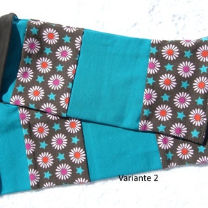 Wrist warmers, cuffs, patchwork, double stitched, retro, flowers, turquoise, brown Variante 2