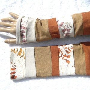 Eukalyptus Leinen Jersey Patchwork Stulpen Armstulpen rost beige ocker doppellagig Bild 1