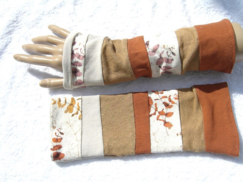 Eukalyptus Leinen Jersey Patchwork Stulpen Armstulpen rost beige ocker doppellagig Bild 1