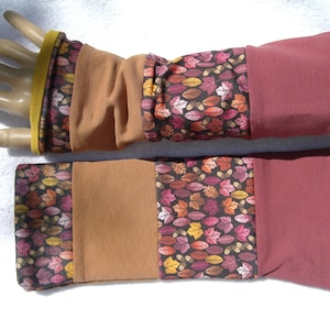 Patchwork Pulse Warmer Cuffs Autumn Foliage Mustard purple pink, double-layered image 1