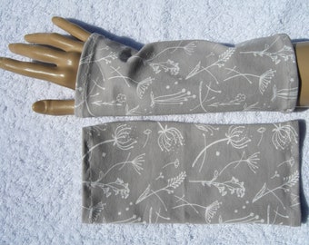 Organic jersey grass stone gray fabric uncle, beige, light cuffs, fingerless gloves, dandelion