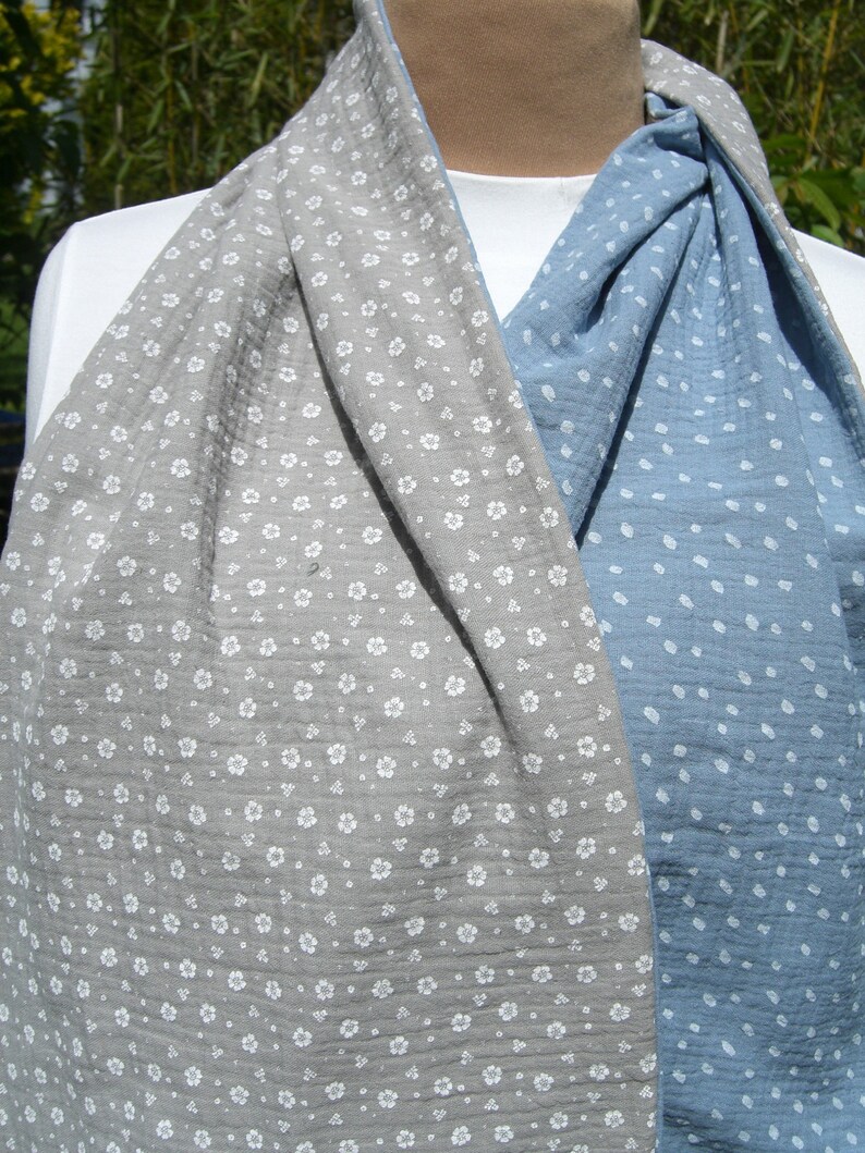 Floral dots sand light blue loop muslin Oeko Tex 100, dots, beige, blue, scarf, summer image 4