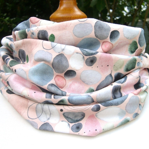 Stones and leaves Jersey Oekotex pink gray blue purple Stenzo Loop scarf Loop scarf reversible loop, double-layered peach, pebbles, light grey