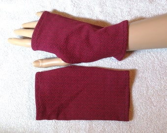 Wine red, jacquard, OekoTex jersey, neurodermatitis, eczema, sun protection, light cuffs, thumb hole, fingerless gloves, ornaments