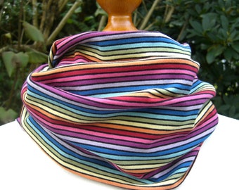 Loop Schal OekoTex Jersey Regenbogen LGBT doppellagig,  Streifen, rot, gelb, orange, blau, grün, lila, Strickstoff, leicht, weich