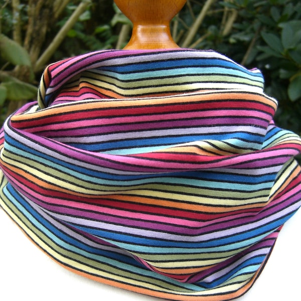 Loop Schal OekoTex Jersey Regenbogen LGBT doppellagig,  Streifen, rot, gelb, orange, blau, grün, lila, Strickstoff, leicht, weich