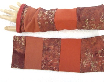 Patchwork Stulpen Armstulpen Pulswärmer Nebel Gräser rost rot lang doppellagig