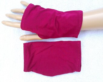 Fuchsia plain Oekotex Modal Jersey, neurodermatitis, eczema, light cuffs, thumb hole, fingerless gloves, summer cuffs, pink, rose
