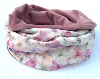 Hydrangea, dark dusky pink, loop, scarf, nicki, jersey, flowers, blossoms, berry, pink, infinity scarf