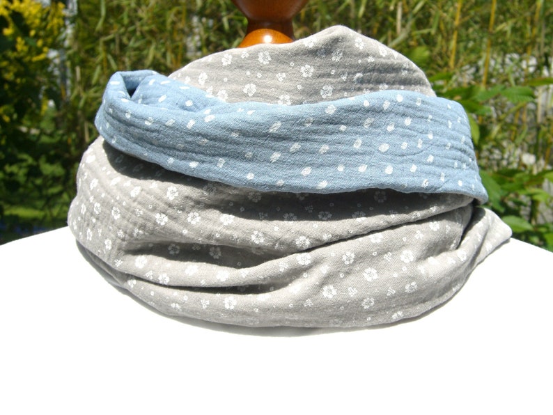 Floral dots sand light blue loop muslin Oeko Tex 100, dots, beige, blue, scarf, summer image 1