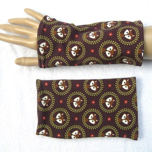 Fox, arm warmers, cuffs, wrist warmers, OekoTex jersey, foxes, Reineke, ornaments, burgundy, red, dark red, lined