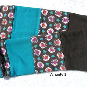 Wrist warmers, cuffs, patchwork, double stitched, retro, flowers, turquoise, brown Variante 1