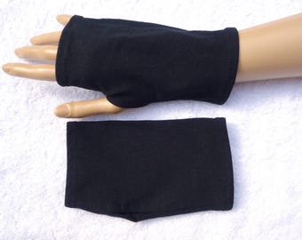 Lekkie getry, lniany jersey z certyfikatem Oeko-Tex, odpowiednie dla osób z atopowym zapaleniem skóry, egzemą, rękawiczki bez palców, letnie getry, otwór na kciuk, czarne, bawełniane