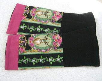 Ciervo, patchwork, puños, calentadores de muñeca, shabby chic, reno, caza, Oktoberfest, rosa, verde, negro, traje tradicional, Baviera