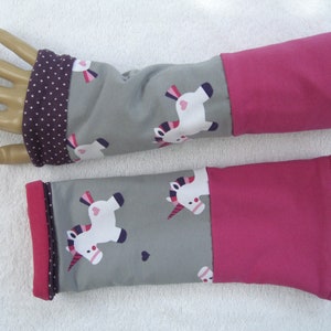 Patchwork, Einhorn, Pulswärmer, Stulpen, Unicorn, Jersey, Sweat, lila, pink, rosa, Punkte, Dots, doppellagig