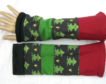 frog prince patchwork arm warmers frog frogprince fairy tale kiss crown double-layered frog green red black