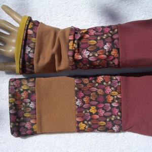 Patchwork Pulse Warmer Cuffs Autumn Foliage Mustard purple pink, double-layered image 3