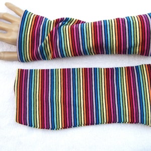 Rainbow, wrist warmers, cuffs, arm warmers, stripes, stripes, LGBT, red, yellow, blue, green, orange, pink, colorful, cotton image 3