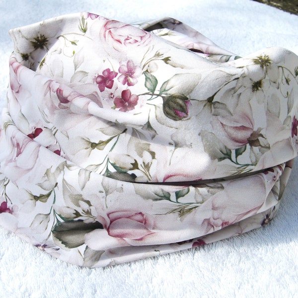 Shabby chic, Rosalie, roses, watercolor, romantic, loop, scarf, jersey, flowers, floral, rose petals and leaves