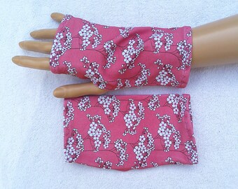 Cherry blossom Oekotex jersey, neurodermatitis, eczema, light cuffs, thumb hole, fingerless gloves, summer cuffs, pink, white