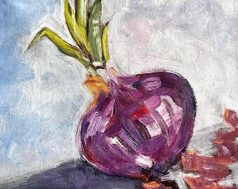 Original Oil Painting "Onion” Impressionistic Art Signed Home Wall Decoration Handmade