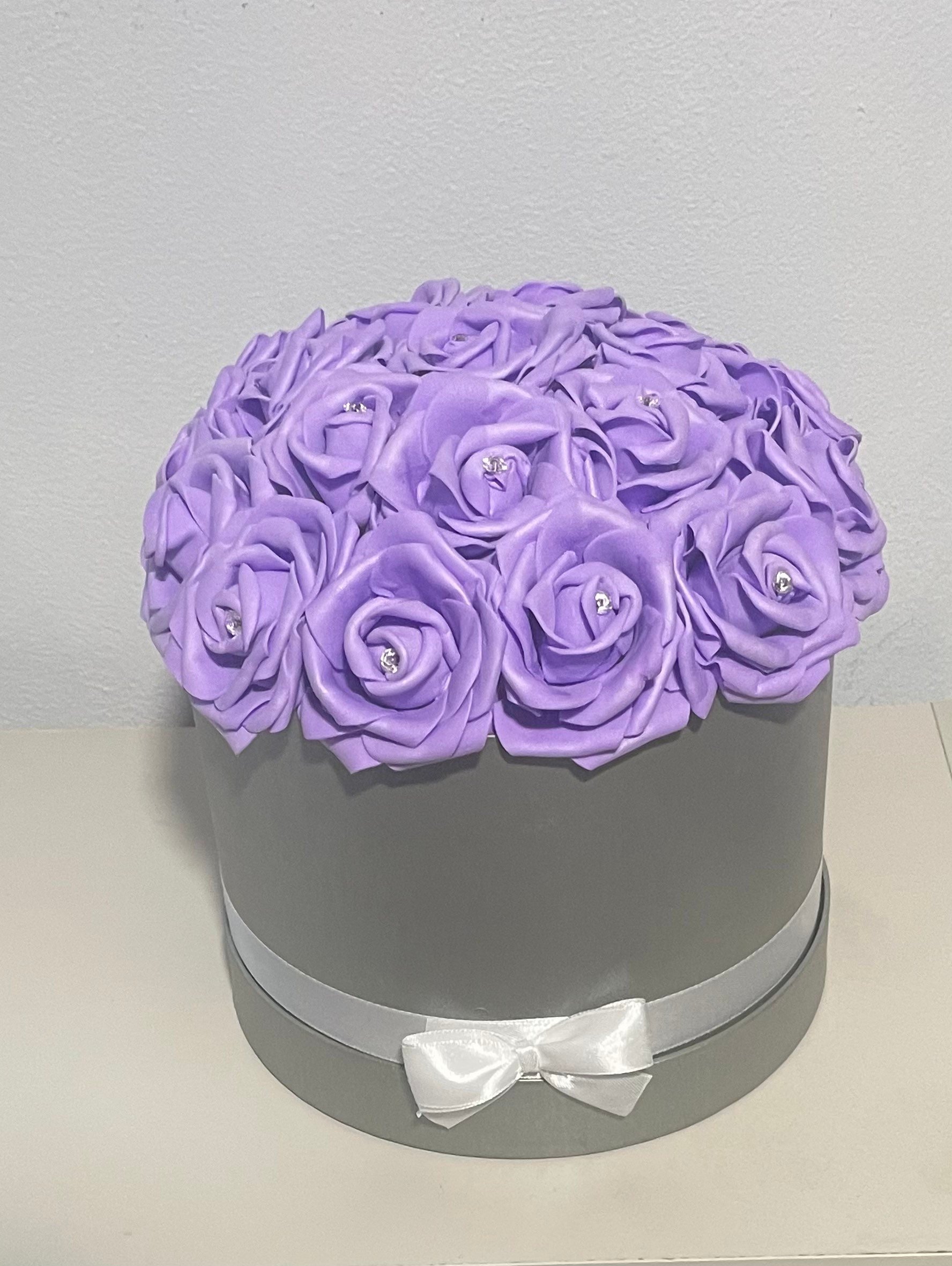 Rose Flower Box Grey Hat Box With Forever Roses Can Be Etsy UK