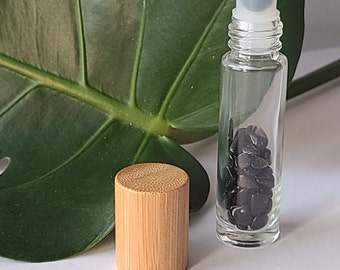 Empty Roll-on with Obsidian - DIY-homemade blend- essential oils- Gift idea- Intention- Properties of oils- Properties of stones