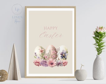 Uova di Pasqua Stampabili Wall Art Buona Pasqua Home Decor Minimalista Pasqua Wall Art Stampa floreale di Pasqua Stampe di Pasqua Download digitale di Pasqua