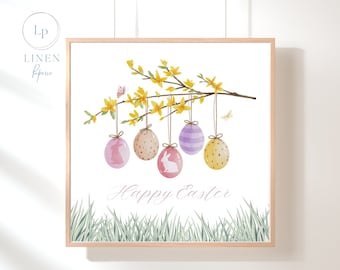 Arte da parete stampabile con uova di Pasqua Decorazione per la casa di buona Pasqua Arte da parete minimalista di Pasqua Stampa di fiori di Pasqua Stampe di Pasqua Uova di Pasqua ad acquerello