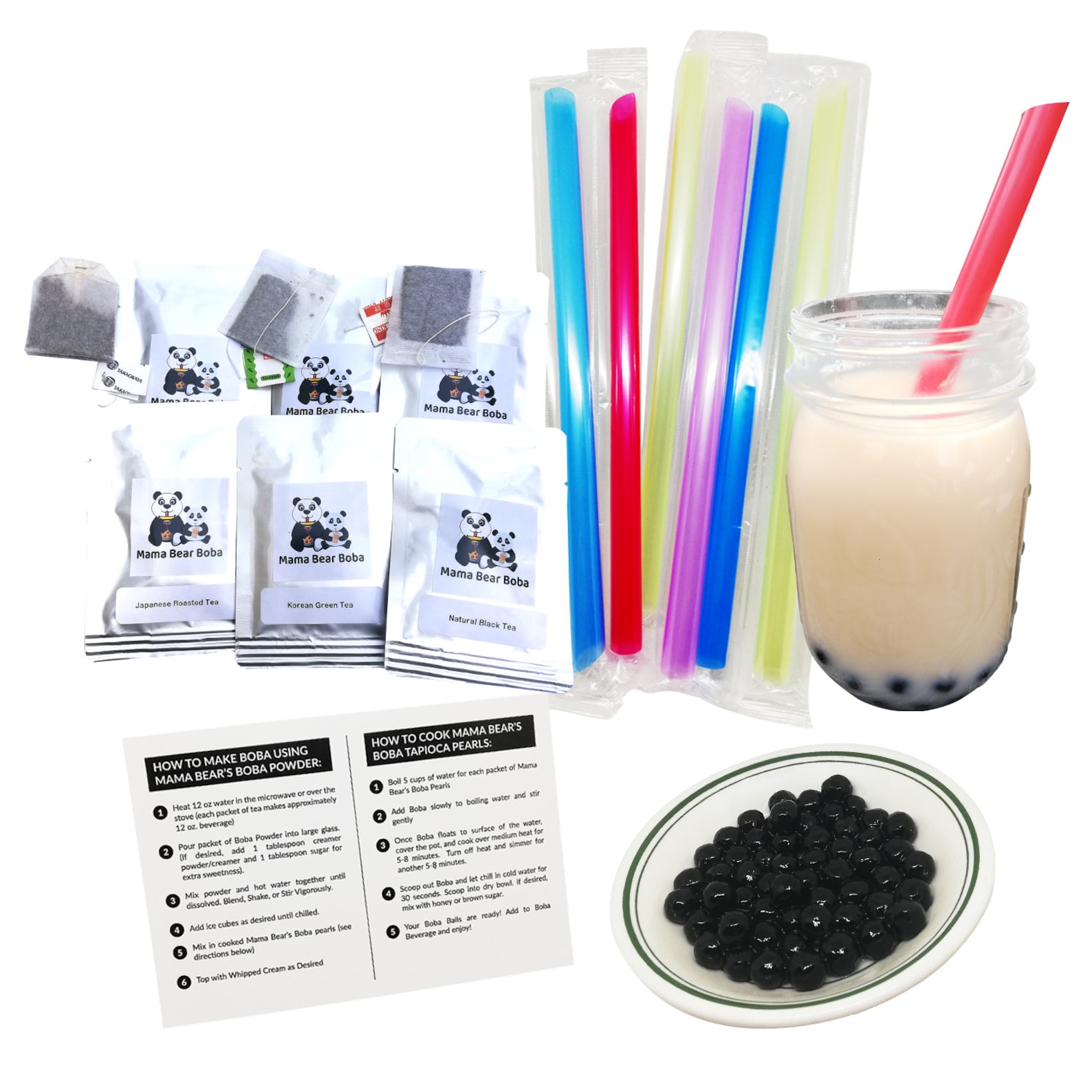 Instant Boba Kit NATURAL Tea VARIETY Boba Bubble Tea Kit 12 Servings