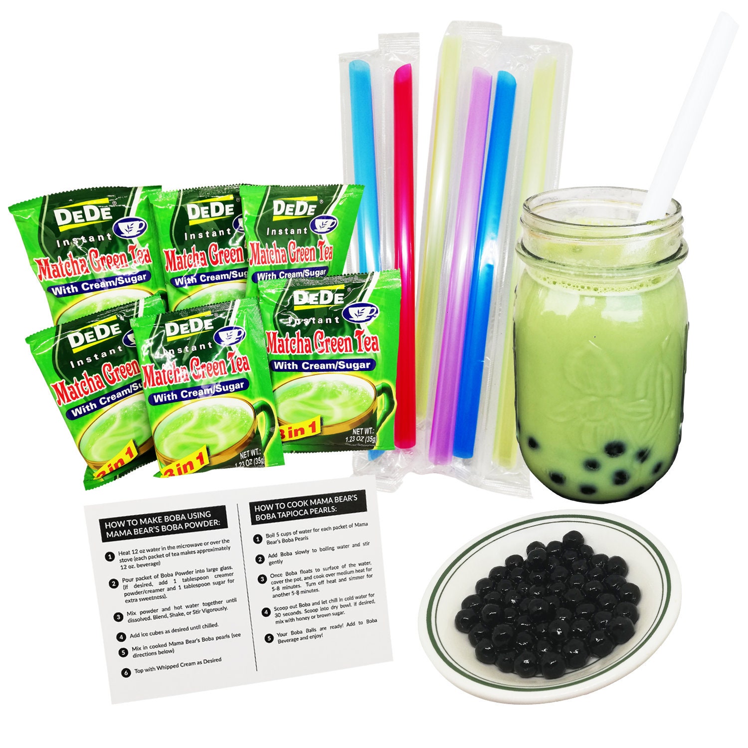 Instant Boba Kit MATCHA Dede Thai Green Tea Boba Bubble Tea Etsy UK