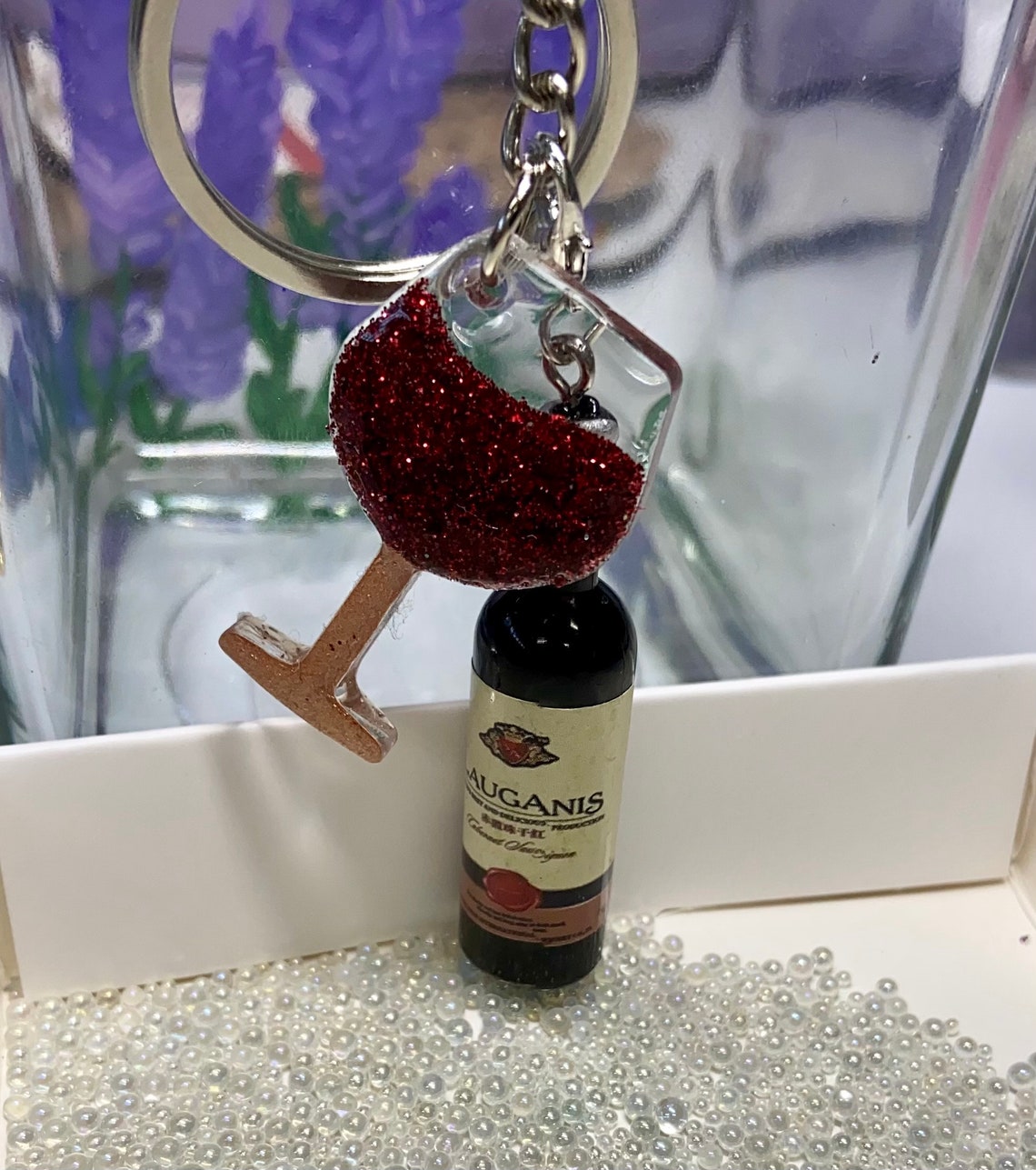 Wine glass keychain wine bottle keychain Etsy