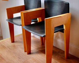 Set of 2 Vintage Leather Dining/Occasional Chairs by Arnold Merckx for Arco