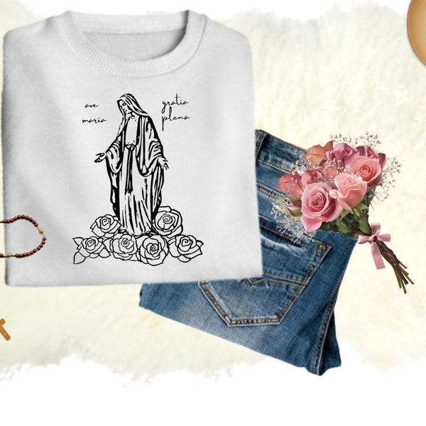 Vintage Mary T-shirt SVG, Ave Maria, Gratia Plena,Catholic svg, religious svg, faith svg, bible Quotes shirt gift svg, png, for cricut