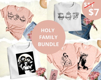 Paquete Sagrada Familia SVG Corazones de la Sagrada Familia Fe religiosa Jesús y católico SVG PNG para Cricut y Silhouette