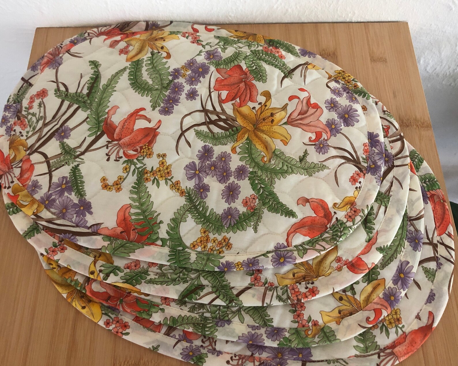 Vintage floral quilted placemats set of 4 Etsy